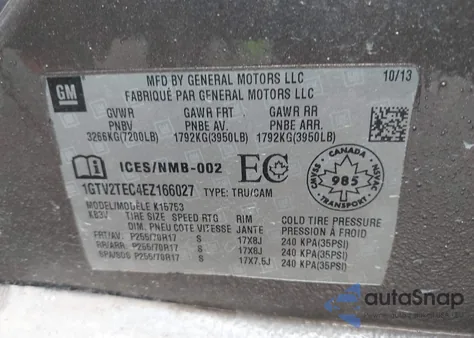 2014 GMC Sierra 1500 from USA, damaged, VIN 1GTV2TEC4EZ166027